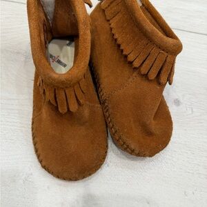 Brown Suede Baby Moccasins with Fringe